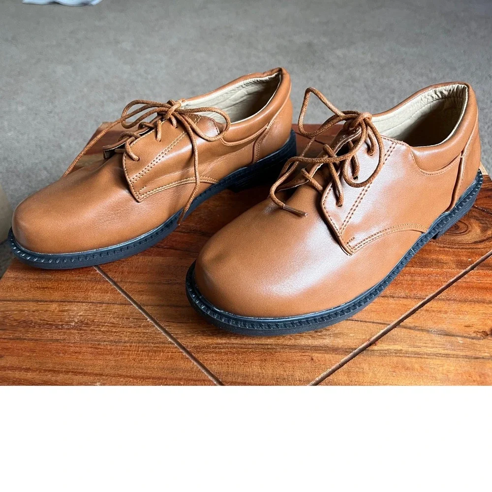 AKK Life‎ Style Boys Tan Brown Lace Up Oxford Dress Shoes Size 34 EU US 3